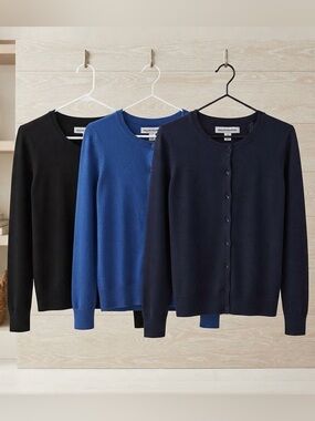 Cardigan sweaters - set of 3 Black, navy, royal blue button Crewneck Sweaters